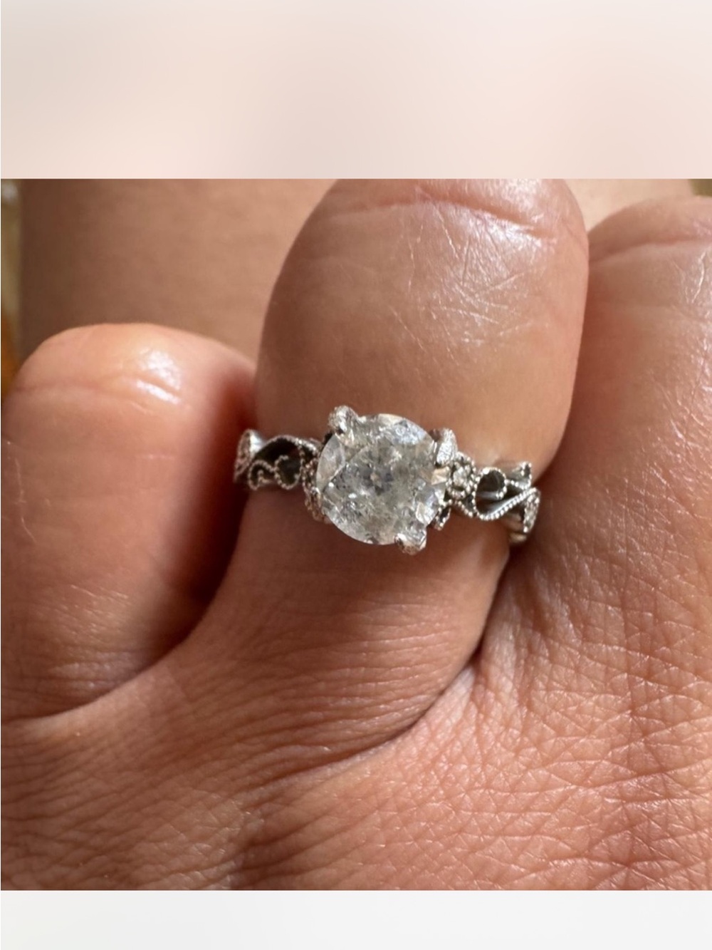 Sterling Silver Vintage- genuine tested 1ct diamond ring size 6